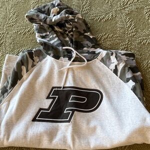 Gray and Camouflage Hoodie with Purdue University Logo